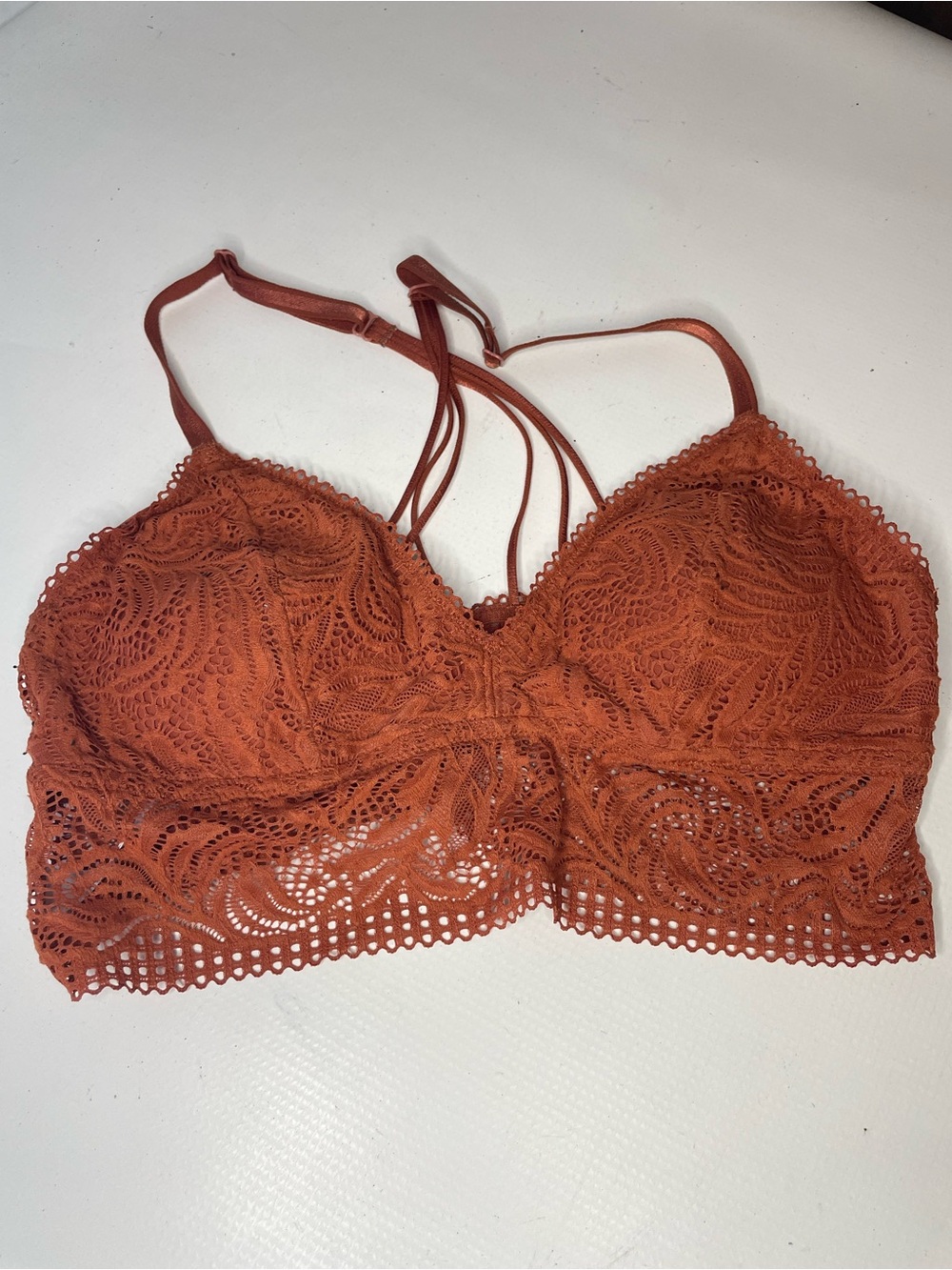 Auden Racerback Floral Lace Bralette with Strappy Back - Rust Size Small